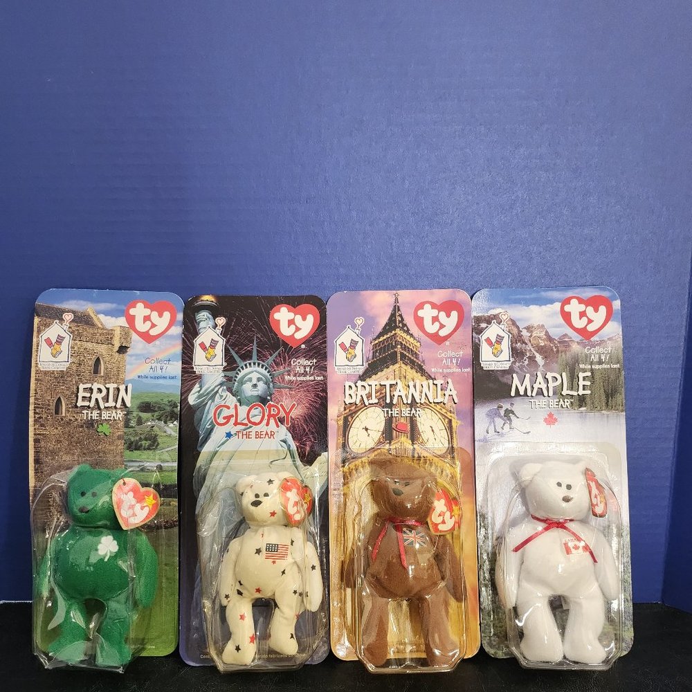 Ty Beanie Babies Complete Set (4) with Rare Tag Error 1999 McDonald's Erin Brita